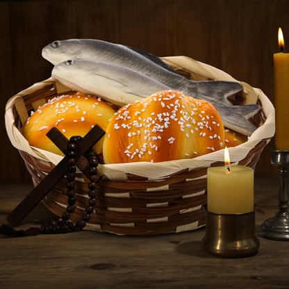 Shappy 8 Pcs Jesus Miracle Loaves and Fish Decorations Include 2 Fake Fish and 5 Fake Artificial Bread with a Basket Sunday and Religious Learning Activities(Crucian Carp) - style: Crucian Carp