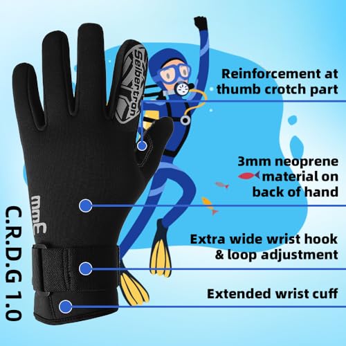Seibertron Patented C.R.D.G 1.0 Aramid Anti-Cut Puncture Resistant Diving Gloves - color: C.R.D.G 1.0-Black, size: X-Large