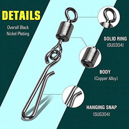 AMYSPORTS Rolling Connector Fishing Swivel Saltwater Corrosion Resistance Snap Swivels Kit Stainless Quick Fishing Snap Barrel Freshwater Trolling Accessories - size: Size 2+2 (50lb) 100 pcs