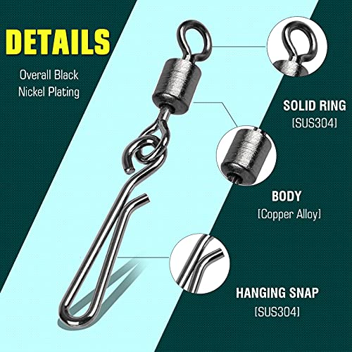 AMYSPORTS Rolling Connector Fishing Swivel Saltwater Corrosion Resistance Snap Swivels Kit Stainless Quick Fishing Snap Barrel Freshwater Trolling Accessories - size: Size 6+6 (30lb) 100 pcs