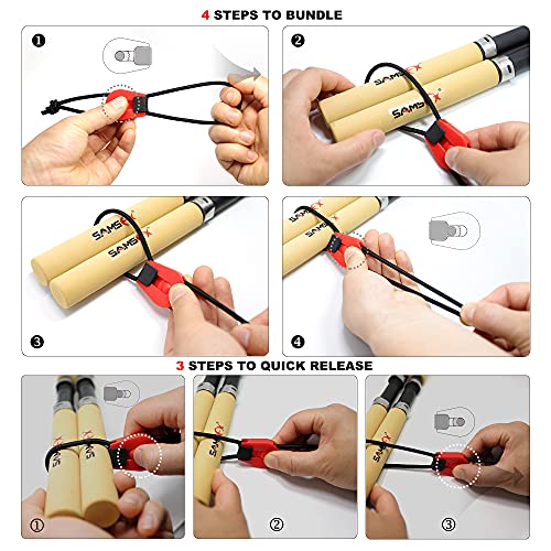 SAMSFX Fishing Rods Belt Stretchy Wrap Pole Straps Elastic Cable Ties for Casting, Spinning & Fly Rods - color: 4pcs Red & 4pcs Black
