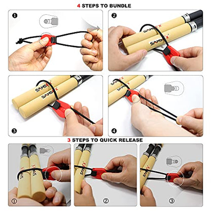 SAMSFX Fishing Rods Belt Stretchy Wrap Pole Straps Elastic Cable Ties for Casting, Spinning & Fly Rods - color: 4pcs Red & 4pcs Black