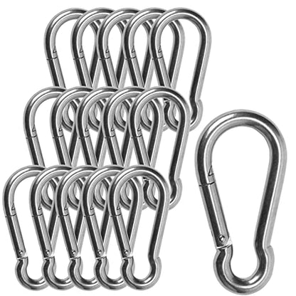 Heavy-Duty Carabiner Clip 1.57"–5.5", Black/Silver Spring Snap Hook, Quick Link Keychain Clip for Keys, Swing Set, Camping, Fishing, Hiking & Traveling (120–1350 lbs) - color: Silver, size: 3.16 inch (M8) - 16 pcs