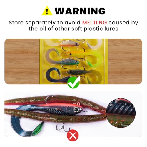 TRUSCEND Duramax Easy Catch Soft Fishing Lures with BKK Hook, Trembly Sinking & Vibrating Swim for More Bites, Pre-Rigged Curly & T-Tail Swimbait for Bass, Trout, Crappie, Freshwater Saltwater Fishing - color: A2-3.5"-3/8oz