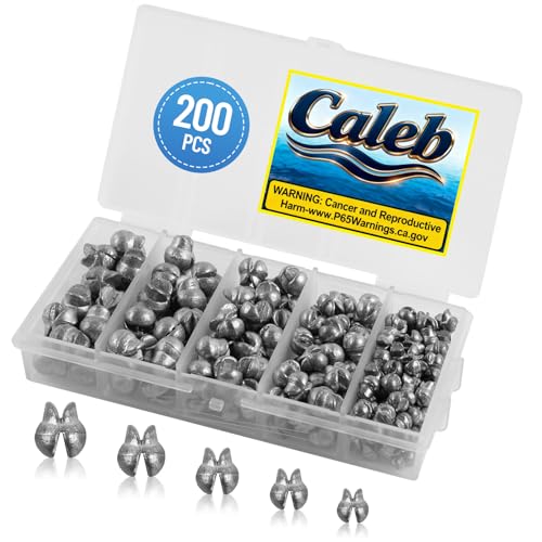 Caleb 200/320Pcs Split Shot Fishing Weights Sinkers, Removable Lead Fishing Weights, Premium Duckbill Reusable Fishing Sinkers for Freshwater Saltwater Bass Trout Fishing Accessories - 5/6 Sizes - size: Duckbill-200PCS