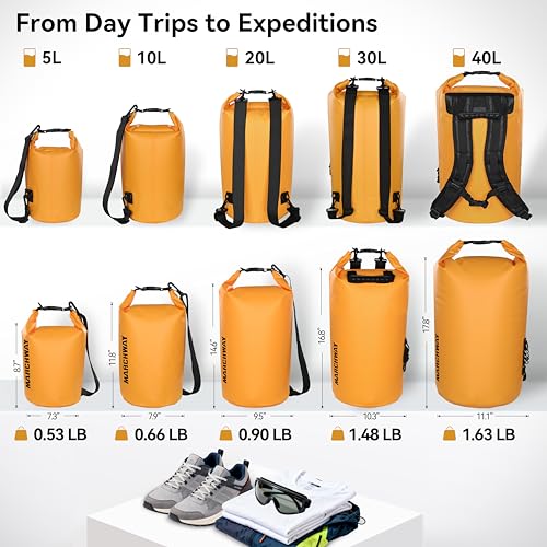 MARCHWAY Floating Waterproof Dry Bag Backpack 5L/10L/20L/30L/40L, Roll Top Sack Keeps Gear Dry for Kayaking, Rafting, Boating, Swimming, Camping, Hiking, Beach, Fishing - color: Deep Yellow, size: 5L