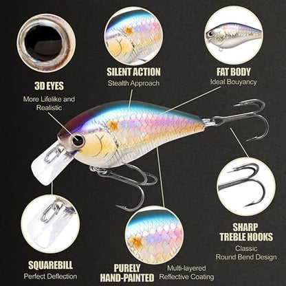 LUCKY CRAFT LC 1.5 Silent Squarebill Crankbait Fishing Lure, 2-3/8", Bass Fishing Lures for Freshwater, Hard Crankbait with Treble Fishing Hooks, Fishing Accessories - color: 270 MS American Shad