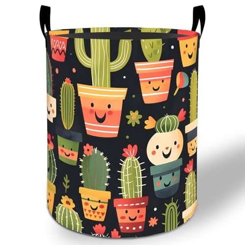Cactus Laundry Basket Hamper 19.7"x15.8", Succulent Plant Foldable Waterproof Oxford Clothes Storage Bucket for Room Bathroom Bedroom Nursery Decor, Toy Organizer Bins Gifts for Kids Boys Girls - style: Cactus
