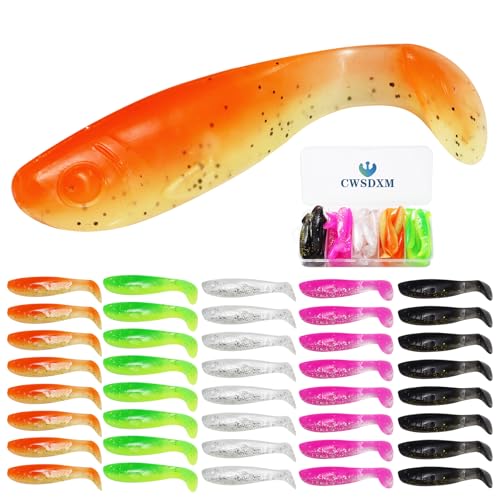 1.96'' Realistic Soft Fishing Lures Paddle Tail Micro Baits, 40-Pack Soft Plastic Baits Compatible with Jigheads & Hooks Fishing - color: 5cm Soft Lures-Style A