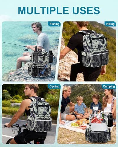 HXLGMD Fishing Backpack with Rod Holders, 43L Large Water Resistant Tackle Bag Storage Gear and Equipment with Cooler for Men Fishing, Camping, Hiking, Grey - color: Grey Camo