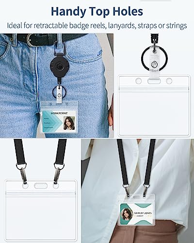Pawfly 6 Pack ID Badge Holder Horizontal Clear Plastic Case with Resealable Zip Soft Waterproof Card Protector Pouch for Office School Credit Cards Proximity Key Cards Driver’s Licenses and Passes - style: 6 Pcs (Horizontal)