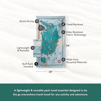 Nomadix Ultralight Towel - Quick Dry & Super Lightweight - Perfect As A Pack Towel to Save On Space - Made with Recycled Materials - National Parks and Monuments Map - 30x54 - color: National Parks and Monuments Map