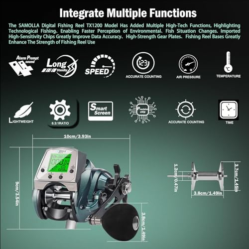 Digital Baitcasting Fishing Reel with LCD Display,8 oz Ultralight Electric Baitcaster Reel, 22-35 Lb Max Drag,6.3:1/7.2:1 Gear Ratio,Left/Right Handed,Compact Design for Freshwater & Saltwater - color: Greener-Right Hand, size: 35Lb-12 Smart