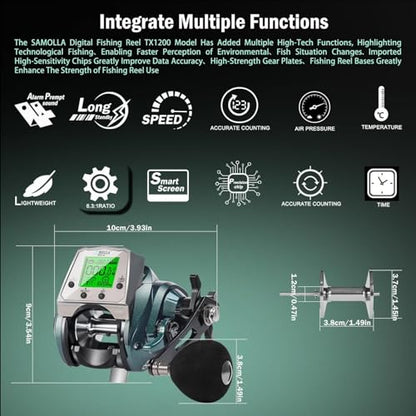 Digital Baitcasting Fishing Reel with LCD Display,8 oz Ultralight Electric Baitcaster Reel, 22-35 Lb Max Drag,6.3:1/7.2:1 Gear Ratio,Left/Right Handed,Compact Design for Freshwater & Saltwater - color: Greener-Right Hand, size: 35Lb-12 Smart
