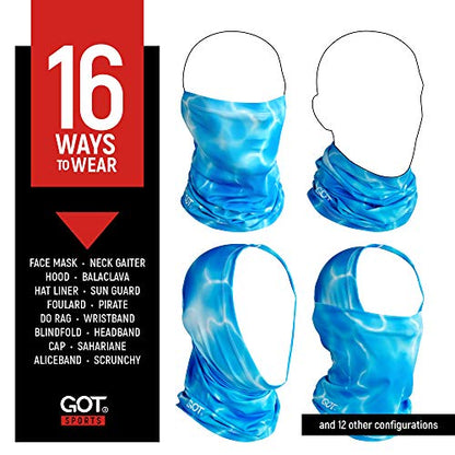 UPF 50+ Fishing Neck Gaiter - UV Face Mask Sun Protection for Men Women | Moisture-Wicking, Quick-Drying, Built-in SPF, UVA/UVB Blocking, Hunting Camo Design, Versatile Headwear - color: Aqua Blue