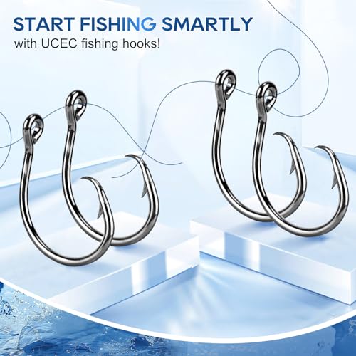 UCEC Circle Hooks Saltwater, in-Line 4X Strong Wide Gap Fishing Circle Hook for Saltwater Freshwater, 50PCS/ 25PCS High Carbon Steel Fishing Hooks for Tuna, Carp, Catfish, Bass, Amberjack and More - style: A4- 6/0 25pcs