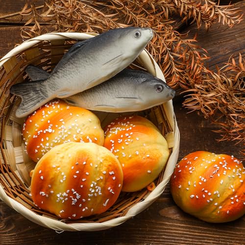 Shappy 8 Pcs Jesus Miracle Loaves and Fish Decorations Include 2 Fake Fish and 5 Fake Artificial Bread with a Basket Sunday and Religious Learning Activities(Crucian Carp) - style: Crucian Carp