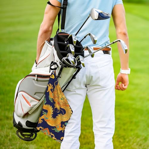 Tradition Dragon Design Golf Towel 16" X 24" with Clip Golfer Bags Accessories Gifts - color: Tradition Dragon Design