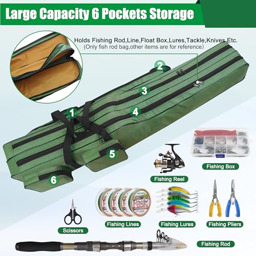 SILANON Fishing Rod Case, Portable Fishing Pole Bag 4.27ft Waterproof Rod Reel Carrier Organizer Large Capacity Tackle Storage Bag Travel Carry Case Gift for Men