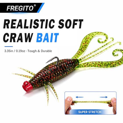 49pcs Soft Fishing Lures Kit – Texas Rig Kit for Bass Fishing with Silicone Shrimp Baits, Hooks, Weights & 3D Eyes – Bass, Crappie & Trout Tackle for Freshwater & Saltwater