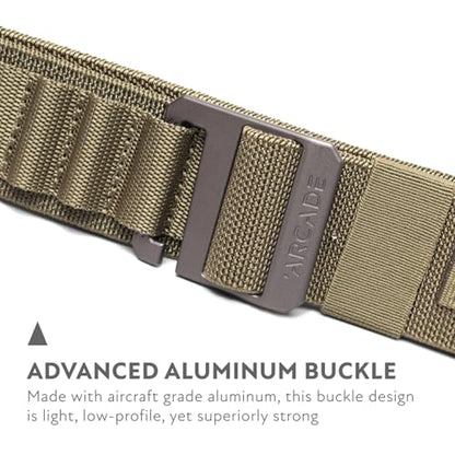Arcade Belts Hardware Alu Utility Belt - Low-Profile Aluminum Buckle, Heavy Duty Work Belt, Stretch Webbing, Anti-Slip - color: Olive, size: Regular | M/L – Fits up to 40”
