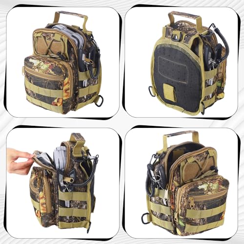 Seenelling 482 Pcs Fishing Tools Kit Fishing Accessories Kit Include Fish Hook Lures Hook Remover Lip Gripper Backpack for Men Women Gifts - color: Forest Leaves