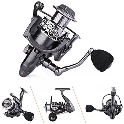 Sougayilang Fishing Reel 13+1BB Light Weight Ultra Smooth Aluminum Spinning Fishing Reel with Free Spare Graphite Spool - color: Silver, Black, size: XY1000
