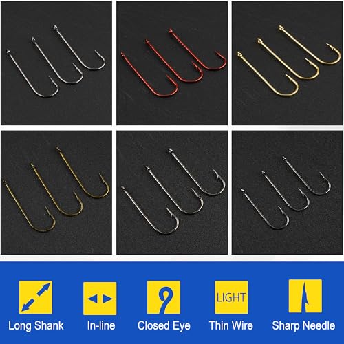 150pcs Crappie Panfish Hooks Aberdeen Fishing Hooks Kit Assorted Long Shank Aberdeen Hooks High Carbon Steel Light Wire Fish Hook for Bass Catfish Trout Freshwater Fishing