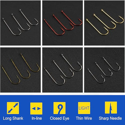 150pcs Crappie Panfish Hooks Aberdeen Fishing Hooks Kit Assorted Long Shank Aberdeen Hooks High Carbon Steel Light Wire Fish Hook for Bass Catfish Trout Freshwater Fishing