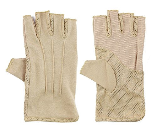 Mens Sunblock Fingerless Gloves Summer UV Protection Driving Cotton Gloves - color: Khaki