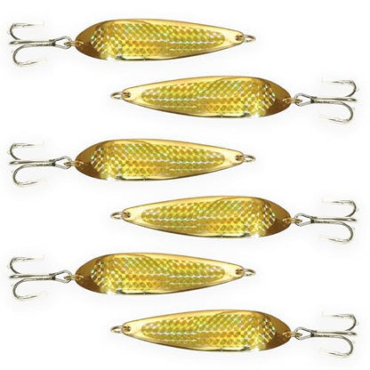 Crocodile Spoons 1oz, 6 Pcs Gold with Treble Hooks, for Saltwater & Freshwater Casting, Includes Durable Gold Finish, Ideal for Halibut, Barracuda, Tuna & More