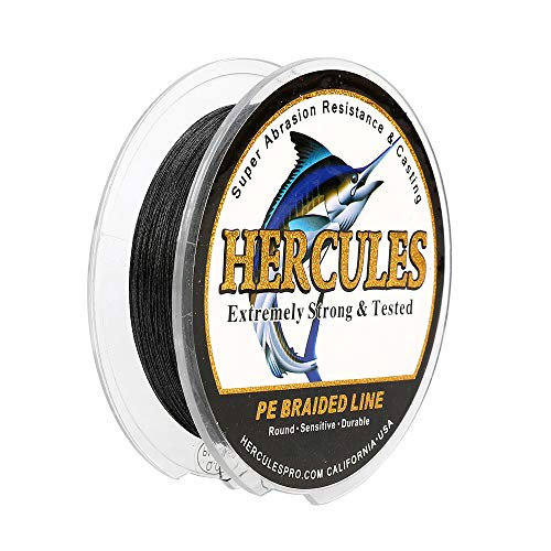 HERCULES Cost-Effective Super Strong 4 Strands Braided Fishing Line 6LB to 100LB Test for Salt-Water, 109/328 / 547/1094 Yards (100M / 300M / 500M / 1000M), Diam# 0.08MM - 0.55MM, Hi-Grade - color: Black, size: 10LB(4.5KG)-0.12MM-328YDS(300M)