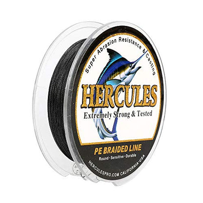 HERCULES Cost-Effective Super Strong 4 Strands Braided Fishing Line 6LB to 100LB Test for Salt-Water, 109/328 / 547/1094 Yards (100M / 300M / 500M / 1000M), Diam# 0.08MM - 0.55MM, Hi-Grade - color: Black, size: 8LB(3.6KG)-0.10MM-547YDS(500M)