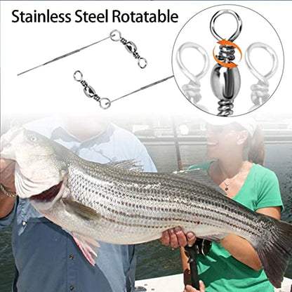 Saltwater Steel Circle Hook Rigs,Octopus Offset Fishing Hooks Leader Wire for Catfish Bass - size: 8/0-6pcs