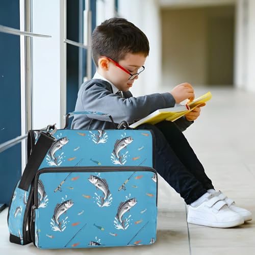 Fish Blue Lure Bass Funny 3 Ring Zipper Binder with Strap 1.5 inch 500 Sheet Capacity File Folder Storage Organizer