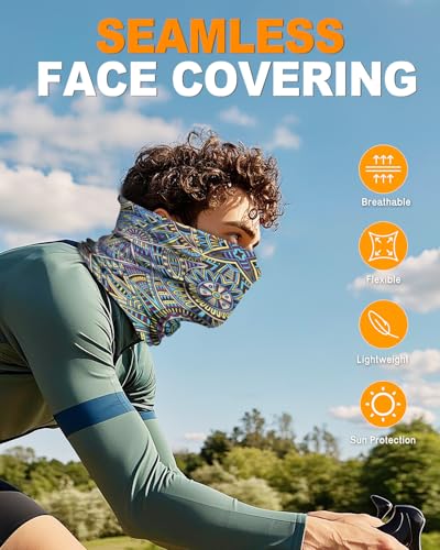 4Pack Neck Gaiter for Men Women Face Cover Mask Head Wrap Balaclava Headwear Bandana Headband Magic Scarf - color: A-bohemian-3