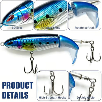 Kynzo Topwater Fishing Lures with Rotating Tail, Floating Bass Lures Hard Bait for Freshwater and Saltwater, Life-Like Surface Propeller Tail Spinner for Bass, Trout, Musky and Pike - color: B-8PCS