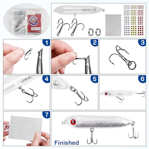 Unpainted Fishing Lures Making Kit, 286pcs DIY Lure Blank Crankbaits Minnow Hard Bait Set with Treble Hooks,Split Rings,3D Eyes,Fishing Lure Stickers Pliers DIY Fishing Tackle - style: 290pcs Kit