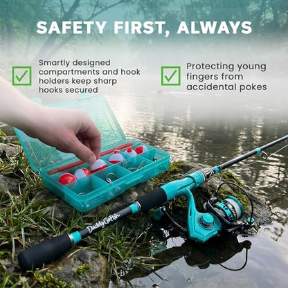 DaddyGoFish Spinning Fishing Rod and Reel Combo Set with Tackle Box | Kids Fishing Pole | Carbon Fiber Telescopic Fishing Rod Kit | Spinning Reel for Travel Saltwater Freshwater Fishing Gear Kit - color: Mint
