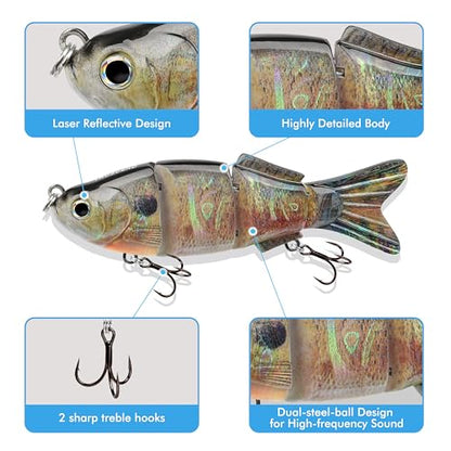 TRUSCEND Swimmax Easy Catch Fishing Lures with BKK Hooks, Wiggling, Vibrating, Rattling and Gurgling for More Bite, Heavy-Duty Dyneema Fiber Jointed Swimbaits for Bass, Trout, Walleye, Crappie, Pike - color: D1-3.5"-0.5oz