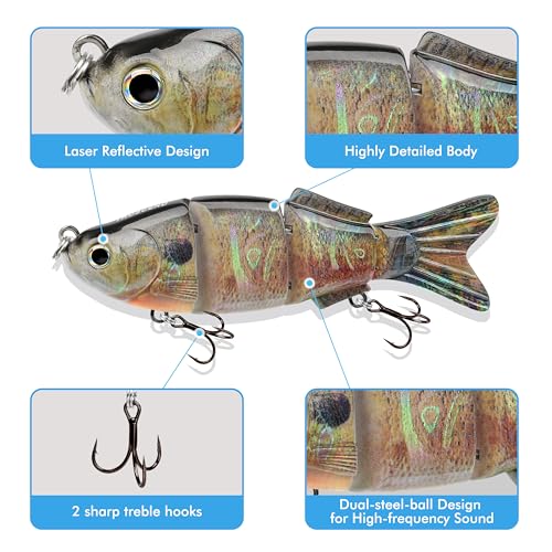 TRUSCEND Swimmax Easy Catch Fishing Lures with BKK Hooks, Wiggling, Vibrating, Rattling and Gurgling for More Bite, Heavy-Duty Dyneema Fiber Jointed Swimbaits for Bass, Trout, Walleye, Crappie, Pike - color: D1-3.5"-0.5oz