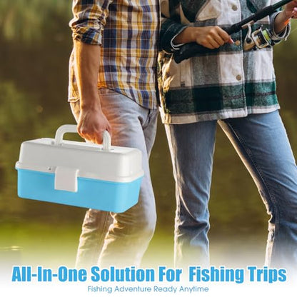 RoundFunny 3 Layers Fishing Tackle Box 414 Pcs Fishing Gift Lures Gear Kit with Tackle Included Pliers Lip Gripper Bait Hook Accessories for Beginner Fisherman Women Men, Fit Bass Trout - color: Blue