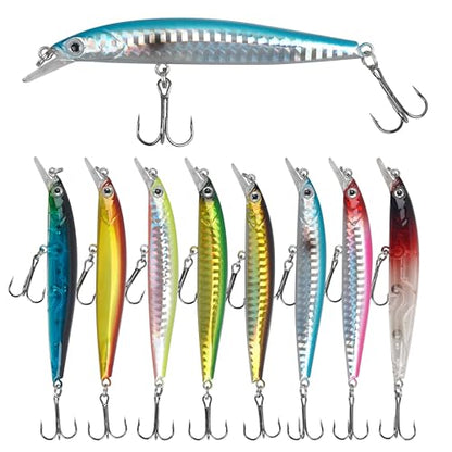 Fishing Lures Kit Crankbait Minnow Jerkbaits Popper Lures Shadllow Deep Diving Swimbaits Pencil Walleye Lures Artificial Hard Fishing Baits for Bass Trout Redfish Saltwater Freshwater - color: Jerkbaits-8pcs