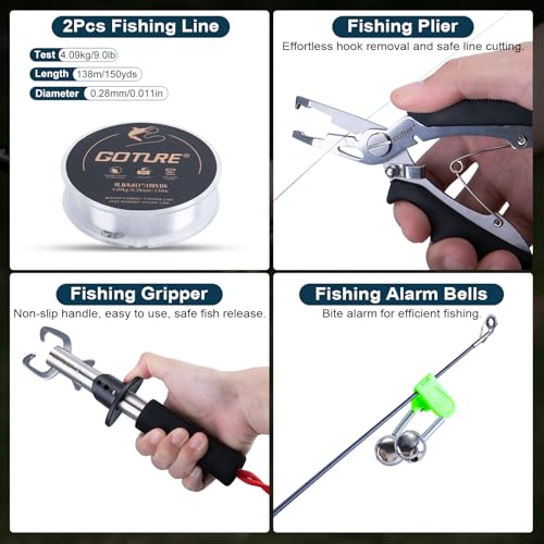 Goture Fishing Rod and Reel Combos-2PCS Telescopic Fishing Pole+2PCS Spinning Reels with Carrier Bag,2.1M Telescopic Rod Reel Kit for Starter Travel Saltwater Freshwater,Gifts for Men