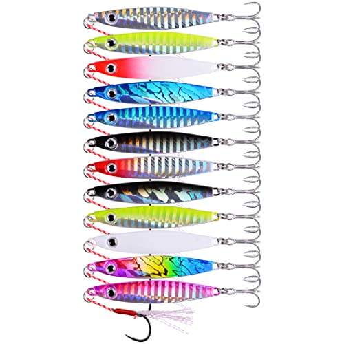 Aorace Jigging Lure Lead Fish Metal Jig Fishing Lure Paillette Knife Artificial Hard Bait Laser Body - color: 12pcs 17g 6cm