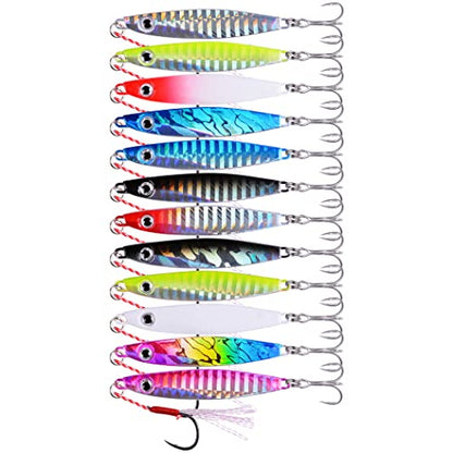 Aorace Jigging Lure Lead Fish Metal Jig Fishing Lure Paillette Knife Artificial Hard Bait Laser Body - color: 12pcs 30g 7.5cm