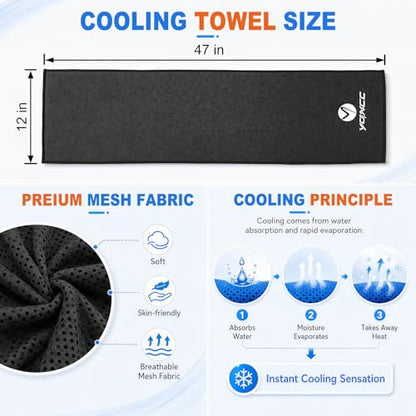 YQXCC 2 Pack Cooling Towels (47"x12"), Ice Cool Neck Towel, Soft Breathable Microfiber for Yoga, Golf, Gym, Running, Camping & Hot Weather - color: 2*dark Gray