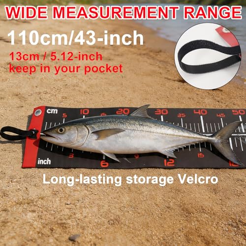RUTU 43-inch Pocket Fish Ruler, 110cm Outdoor Fishing Measure Tape, Dual-Scale Fishing Tape, Metric and Imperial Measurements, Waterproof and UV-Resistant Fishing Measuring Tool, 13cm/5.1-in Width - size: 43x9.8 inch