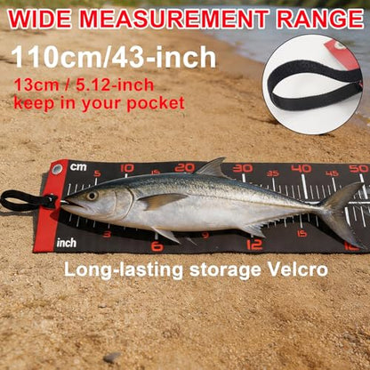 RUTU 43-inch Pocket Fish Ruler, 110cm Outdoor Fishing Measure Tape, Dual-Scale Fishing Tape, Metric and Imperial Measurements, Waterproof and UV-Resistant Fishing Measuring Tool, 13cm/5.1-in Width - size: 43x9.8 inch