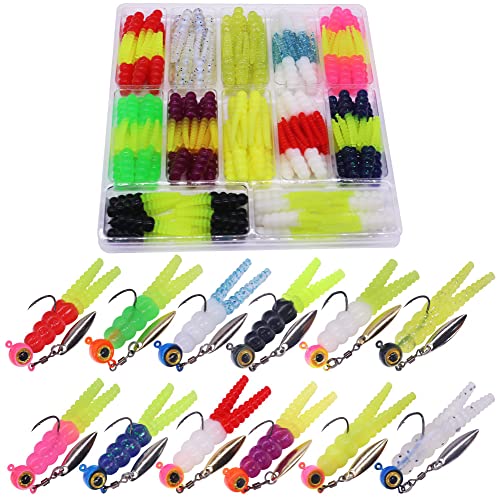 Crappie Jigs and Lures Kit -135 & 40 Piece Set with Plastics, Jig Heads, Split-Tail Grub Baits - Perfect for Crappie Fishing, Panfish Lures - color: Split-Tail Grub 135 pc.KIT